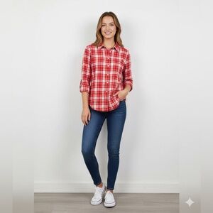 🔥$10 FINAL PRICE🔥 Banana Republic Plaid Button Down Shirt Long Sleeve Pink Oran🧡